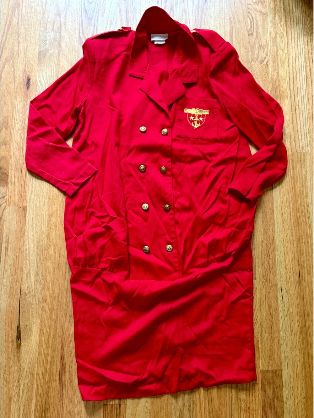 Vintage 90s Mothercare Red Military Maternity Dress Gold Buttons Petite